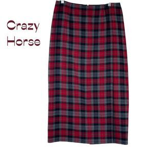 Crazy Horse Red Black Gray Plaid Maxi Skirt Size 14 CastleCore Academia